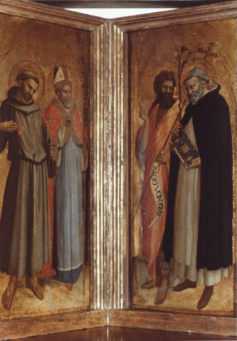 Anonimo — Guido di Pietro - bottega - sec. XV - San Francesco d'Assisi e un santo vescovo — insieme